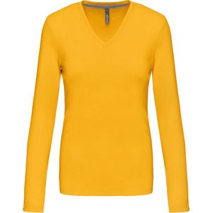 T-shirt Dames XL Kariban V-hals Lange mouw Yellow 100% Katoen