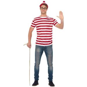 Smiffy's - Where's Wally Kostuum - Waar Is Wally Set Driedelig Man - Rood, Wit / Beige - XL - Carnavalskleding - Verkleedkleding