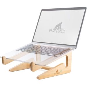 Laptopstandaard van bamboe, ergonomische universele houder voor notebook verhoging, compatibel met 10-15 inch, bureau, verticale laptopstandaard