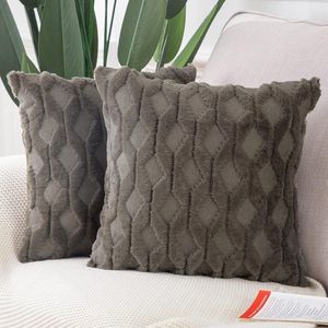 Set van 2 zachte pluche korte wol fluweel decoratieve sierkussenslopen luxe stijl kussenslopen voor bank voor slaapkamer taupe 30 x 30 cm vierkant