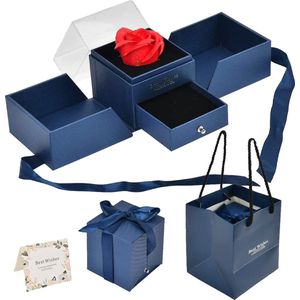 Rainbecom - Luxe Geschenkdoos - Giftbox - Sieradendoos - Valentijnscadeau - Moederdag - Verjaardag - Liefdes Cadeautje - Kunstbloemen - Saffierblauw