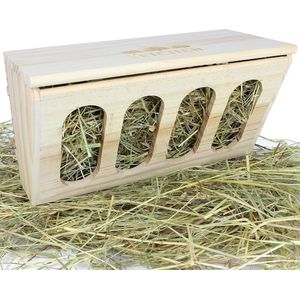 Hooi voor konijnen hazen hamsters cavia's. Rop met deksel van massief hout. Voedingspook incl. haken accessoires konijnenhok voederkribbe hout hooi hangend 26,5x13x14,5cm