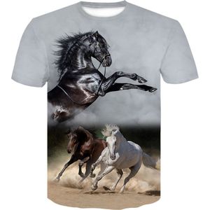 T-shirt - paarden - 3D - korte mouw - ronde hals - oversized - M
