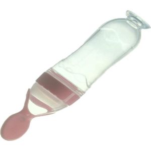 Baby Knijpfles - Baby Knijpfles met Lepel - 90ml - Roze - Feeding Spoon - Flesje met Lepel - knijpfles - silicone - baby fles met zuignap