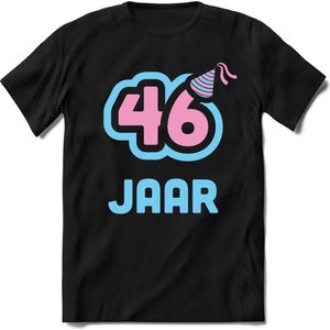 46 Jaar Feest kado T-Shirt Heren / Dames - Perfect Verjaardag Cadeau Shirt - Licht Blauw / Licht Roze - Maat S