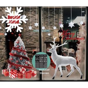 Raamstickers, 3 sets Kerstmis grote kerstboom en eland en 5 vellen sterren. kerststickers voor muur of raam decoratieve stickers, afneembare vinyl, kerstdecoratie - etalage.