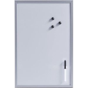 Magnetisch whiteboard/memobord met grijze rand 40 x 60 cm - Kantoorbenodigdheden - Schrijf/tekenborden - Memoborden - Magnetische whiteboarden