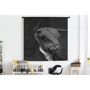 Wandkleed - Wanddoek - Oude meesters - Schotse hooglander - Zwart - Wit - 180x180 cm - Wandtapijt