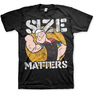 Popeye Heren Tshirt -S- Size Matters Zwart