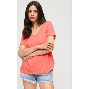 Superdry Studios Slub Emb Vee Dames T-shirt - Coral - Maat XXS