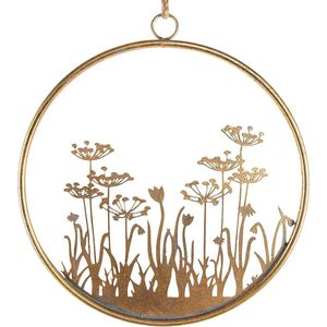 Luxe deurkrans van metaal goud Ø 31 cm decoratieve krans lente bloemen decoratie om op te hangen voor muur en deur