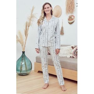 Katoen Dames 2- Delige -Pyjama- Luxe Pyjamaset- Nachtkleding- Homewear - Ecru Maat 36