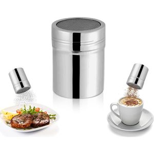 Stainless Steel Cocoa Powder Dispenser Dust Container - Chocolate Powdered Sugar Shaker Strainer Tins for Salt Pepper (6 oz 2 x 3 Inch)