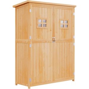 Tuinkast hout - Tuinkast - Opbergkasten met deuren - Tuinhuis - Tuinschuur - Schuur voor gereedschap - Natuur - 127,5x50x164cm