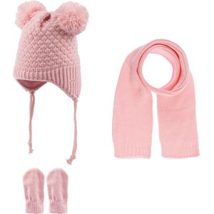 Kitti 3-Delig Winter Set | Muts (Beanie) met Fleecevoering - Sjaal - Handschoenen | 0-18 Maanden Baby Meisjes | K22150-04-03 | Rose Pink