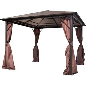 vidaXL Prieel met gordijn 300x300 cm aluminium bruin - Luifel - Luifels - Zonneluifel - Zonneluifels