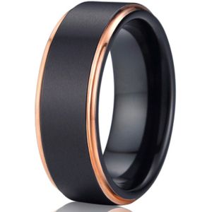 Schitterende Zwarte en Rosé Gouden Wolfraamcarbide Ring | Damesring | Herenring | 18,25 mm. Maat 57
