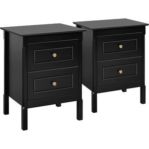 Furnibellaa - Set van 2 nachtkastjes, commode, met 2 laden, bijzettafel, salontafel, 61 cm hoog, zwart