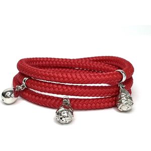 NIEUW - Jolla - dames wikkelarmband - zilver - touw - bedels - Charm Rope Wrap - Rood