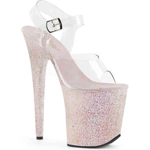 Pleaser - FLAMINGO-808LG Sandaal met enkelband, Paaldans schoenen - Paaldans schoenen - 41 Shoes - Roze/Transparant