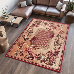 Tapiso Atlas PP Vloerkleed Rood Beige Woonkamer Kleed Tapijt Maat- 70x130