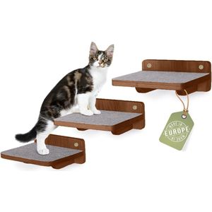 Klimwand katten I kattentrap set van 3 I wand klimmuur I kattenladder I extra onderdelen voor katten muur klimmen I maat M | krabpaal hout modern