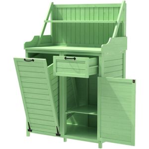 Houten tuinkast, tuinkast met planken, buitenkast, tuinkast, gereedschapsschuur, terraskast, balkonkast, gereedschapsschuur, tuinmeubelen, groen