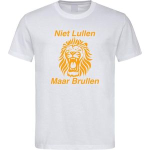 Wit WK 2022 voetbal T-shirt met “ Niet Lullen Maar Brullen “ print Oranje maat XXL