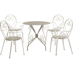 MYLIA Tuineethoek van gietijzer: een tafel en 4 opstapelbare fauteuils - Beige - GUERMANTES L 80 cm x H 89 cm x D 80 cm