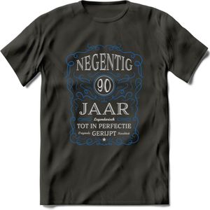 90 Jaar Legendarisch Gerijpt T-Shirt | Blauw - Grijs | Grappig Verjaardag en Feest Cadeau Shirt | Dames - Heren - Unisex | Tshirt Kleding Kado | - Donker Grijs - XL