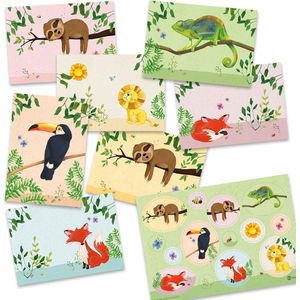 Dieren wenskaarten met sluitzegels | Set van 7  | Lieve dieren | Illu-Straver