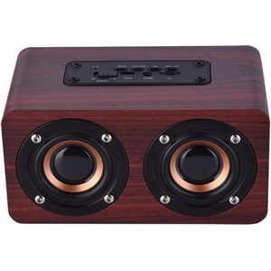 Mini Bluetooth-luidspreker 6 W met 2 trompetten - Draadloze stereoluidspreker - 8 uur continu afspelen - Draagbare houten desktopluidspreker voor laptop telefoon tv - Rood hout .