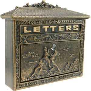 PrimeMatik - Oude gietijzeren brievenbus voor brieven en post in de kleur van het roestpaard
