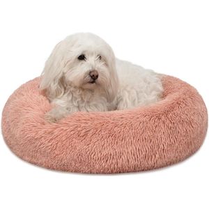 Donutbed voor honden en katten, wollig hondenbed rond voor kleine en grote huisdieren, Ø 50 cm, zacht kattenbed van knuffelig pluche, hondenkussen met extra dikke vulling, roze