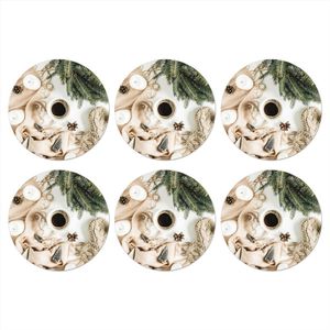 Onderzetters voor glazen - Rond - Stilleven - Kerst - Dennentak - Winter - 10x10 cm - Glasonderzetters - 6 stuks - Tafeldecoratie Kerstmis - Kerstdecoratie tafel - Tafelversiering