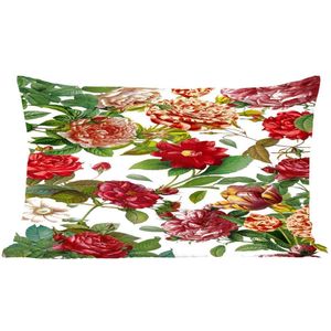 Sierkussens - Kussentjes Woonkamer - 50x30 cm - Bloemen - Oranje - Rood - Wit