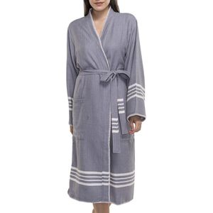 Hamam Badjas Krem Sultan Kimono Dark Grey - XS - unisex - hotelkwaliteit - sauna badjas - luxe badjas - dunne zomer badjas - ochtendjas