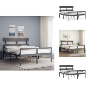 vidaXL Seniorenbed - Seniorenbedden - Senioren Bed - Bedframe - Seniorenbed met hoofdbord massief hout grijs