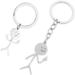 Set van 2 sleutelhangers met smiley face en tekentaal schattige stickman.