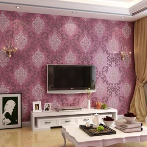 Luxe 3D Damast Behang - Paars Rood - Geschikt voor Woonkamer en Slaapkamer - 10 m