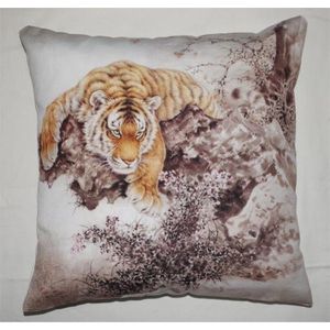 Only Natural - Kussen - Sierkussen - Tijger - Bruin/beige - Handgemaakt - Woondecoratie - Woonaccessoire - 45x45cm - Velours