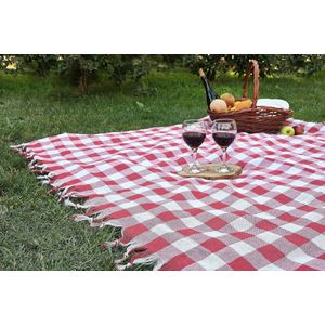 tafelkleden, 140 x 140 cm, rechthoekig, geruit tafelkleed, 100% katoen, picknickdoek, Kareli Masa Ortusu Sofra Piknik (rood 140 cm)