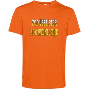 T-shirt Zoo veel bier Zoo weinig tijd | Oktoberfest dames heren | Carnavalskleding heren dames | Foute party | Oranje | maat XS