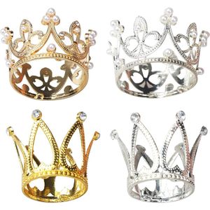 Mini Kroon Taart Topper Set - 4 Stuks Decoratie voor Bruiloft en Verjaardag