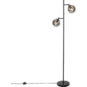 QAZQA Pallon - Art Deco Vloerlamp - Staande Lamp - 2 Lichts - H 1530 Mm - Zilver - Woonkamer