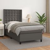 vidaXL - Boxspring - met - matras - kunstleer - grijs - 90x190 - cm