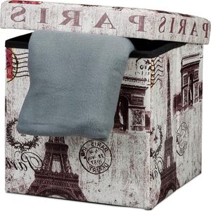 Opvouwbare hocker kunstleer trendy Parijs print - Poef met opbergruimte 38 cm hoog