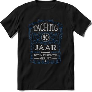 80 Jaar Legendarisch Gerijpt T-Shirt | Blauw - Grijs | Grappig Verjaardag en Feest Cadeau Shirt | Dames - Heren - Unisex | Tshirt Kleding Kado | - Zwart - L