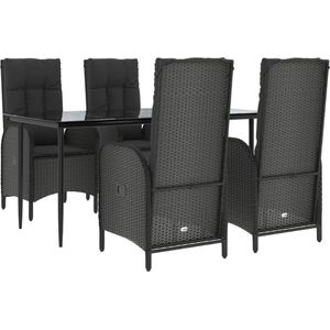 VidaXL 5-delige Tuinset met Kussens - Poly Rattan Zwart