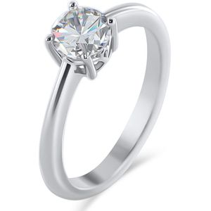 Silventi 9SIL-23079 Zilveren Ring met Zirkonia - Solitair - Rond 6mm - Maat 54 - Rhodium - Zilver